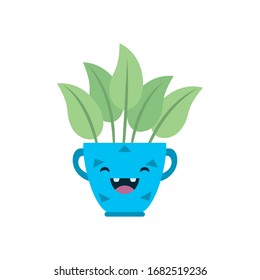 Kawaii plant inside pot flat style icon design of Floral nature garden ornament botany decoration beauty and flora theme Vector illustration