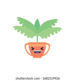 Kawaii plant inside pot flat style icon design of Floral nature garden ornament botany decoration beauty and flora theme Vector illustration