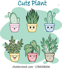 Kawaii Plant in Simple Flat desain 