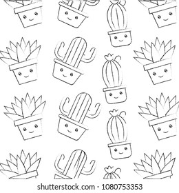 kawaii plants and cactus flower decoration pattern
