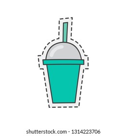 Kawaii plastic glass drink. Hand drawn colored vector illustration.