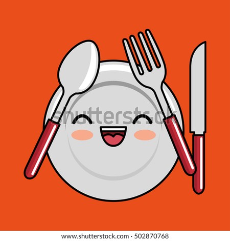 kawaii plate fork spoon knife icon design