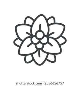 Kawaii poinsettia icon. Hand drawn monochrome illustration of a Christmas traditional flower isolated on a white background. Cute winter holiday sticker. Vector 10 EPS.