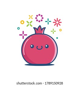 kawaii pomegranate fruit icon cartoon isolated on white background