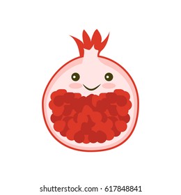 Kawaii Pomegranate. Garnet fruit icon isolated. Modern simple flat vegetarian sign. Fresh Food, internet concept. Trendy natural symbol for website design, web button, mobile app. Logo illustration