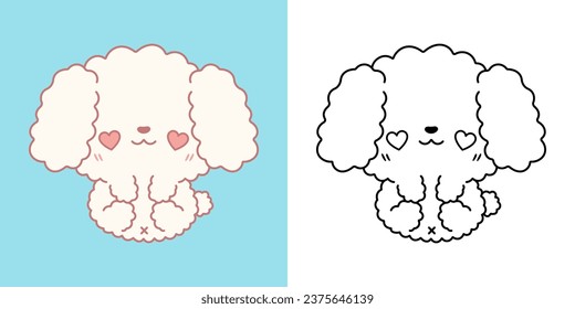 Kawaii Poodle Dog Multicolored and Black and White. Beautiful Isolated Doggy. Funny Vector Illustration of a Kawaii Animal for Prints for Clothes, Stickers, Baby Shower. 