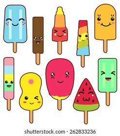 Kawaii popsicles isolated