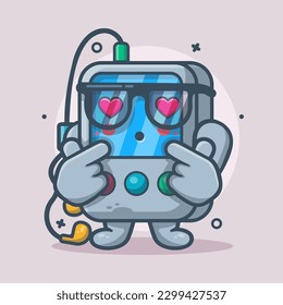 kawaii portable music player character mascot with love sign hand gesture isolated cartoon in flat style design