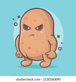 kawaii potato vegetable character mascot with angry gesture isolated cartoon in flat style design 