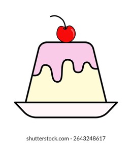Kawaii pudding with cherry topping.