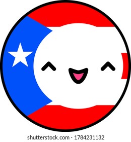 Kawaii Puerto Rico flag smile. Flat style. Cute cartoon isolated fun design emoticon face. Vector art anime illustration for celebration holiday decoration element. Business card with template icon.