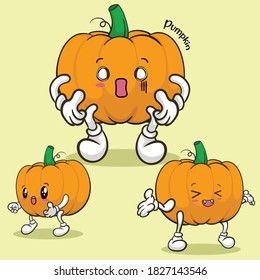 Kawaii pumpkin characters vector.  use them as stickers, patterns, t-shirt designs,fruit logo, all printed media, cartoons, etc