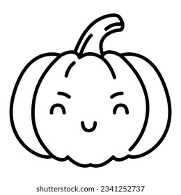 Kawaii pumpkin cheerful emoji vector illustration.