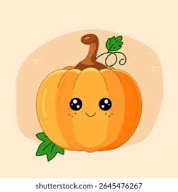 Kawaii pumpkin. Cute happy pumpkin cartoon character. Halloween, harvest concept. For poster, card, print, social media, post. Vector illustration