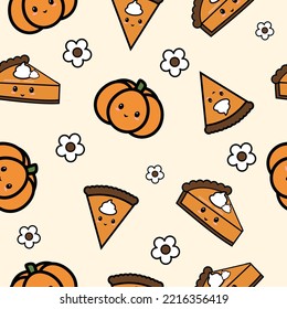 Kawaii pumpkin pie seamless repeat pattern, halloween background