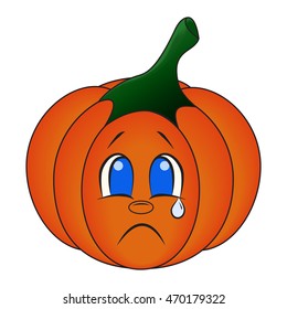 Kawaii pumpkin vector illustration isolated on white background. Cute cartoon pumpkins sad face.