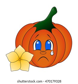Kawaii pumpkin vector illustration isolated on white background. Cute cartoon pumpkins sad face.