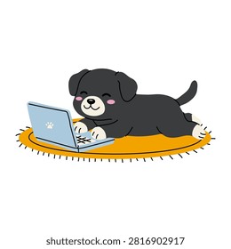 Kawaii Puppy Browsing Computer While Relaxing