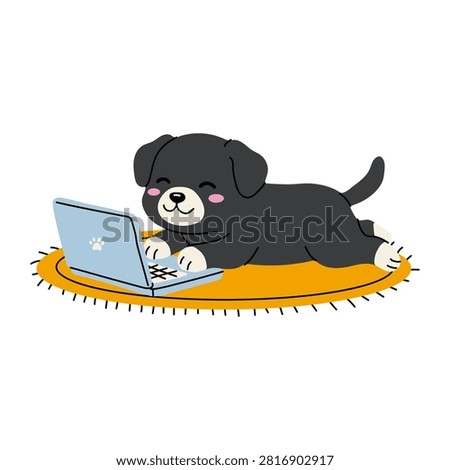 Kawaii Puppy Browsing Computer While Relaxing