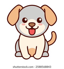 Kawaii puppy sitting cute cartoon style illustration