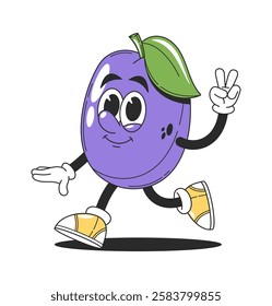 Kawaii purple plum fruit character