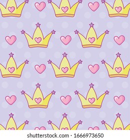 kawaii queens and hearts background, colorful design, vector illustration