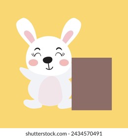 kawaii rabbit and blank banner on easter celebration
