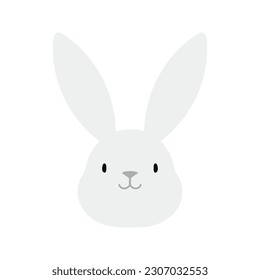 Kawaii rabbit, bunny, hare face illustration. Hand drawn cute cartoon animal character illustration. Flat style design, isolated vector. Mid Autumn Festival, Easter print element, Chinese zodiac