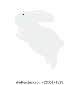 Kawaii rabbit, bunny, hare jumping illustration. Hand drawn cute cartoon animal character illustration. Flat style design, isolated vector. Mid Autumn Festival, Easter print element, Chinese zodiac