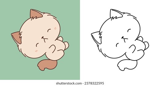 Kawaii Rabbit for Coloring Page and Illustration. Adorable Clip Art Kitten. Cute Vector Illustration of a Kawaii Animal for Stickers, Prints for Clothes, Baby Shower. 