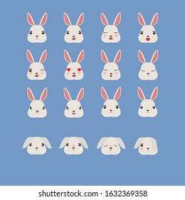Kawaii rabbit emotions, cute characters icons flat design for easter
