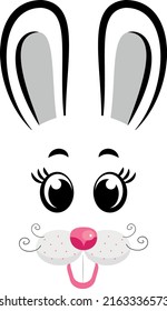 Kawaii Rabbit face. Vector illustration. Rabbit symbol of 2023 year. Design for Easter, New year 