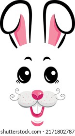 Kawaii Rabbit face. Vector illustration. Rabbit symbol of 2023 year. Design for Easter, New year 