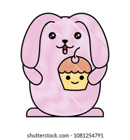 kawaii rabbit holding cupcake cartoon