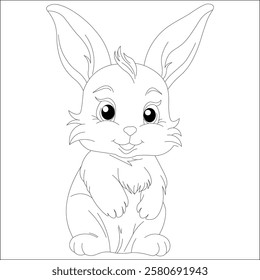 Kawaii Rabbit Line Draw Easter Coloring Page