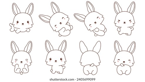 Kawaii rabbit set coloring animals collection
