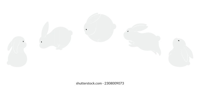 Kawaii rabbits, bunnies, hares horizontal border. Hand drawn cute cartoon animal character illustration. Flat style design, isolated vector. Mid Autumn Festival, Easter print element, Chinese zodiac
