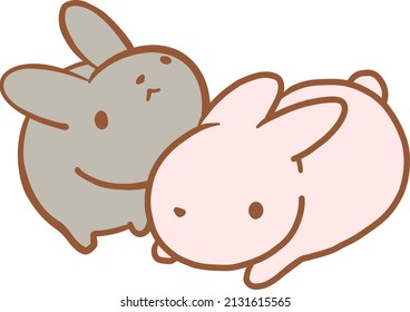 Kawaii rabbits couple vector charactor illustration. 