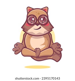kawaii raccoon animal character mascot with yoga meditation pose isolated cartoon