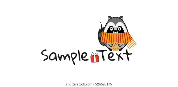 Kawaii raccoons in Christmas masquerade outfits. Object isolated on white background. Vector Christmas element for design. Cartoon art for holiday banners, logo, emblems, web icon