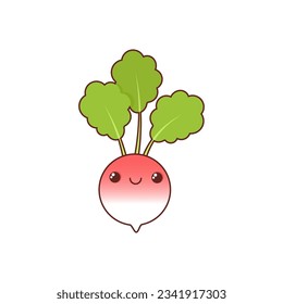Kawaii radish with eyes on white background