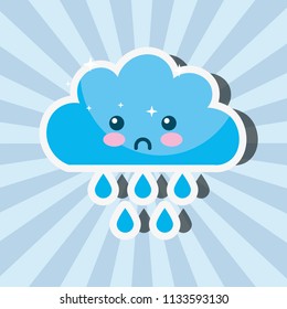kawaii rain cloud drops cartoon weather