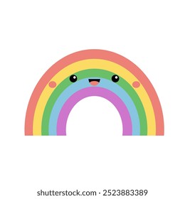 Kawaii rainbow icon. Cute cartoon funny baby character. Smiling face emotion. Baby character. LGBT sign symbol. Love is love. Flat design. Bright color. Isolated. White background. Vector illustration