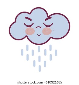 kawaii raining cloud angry with close eyes and cheeks