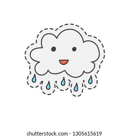 Kawaii rainy cloud. Cute hand drawn colored vector. editable stroke.