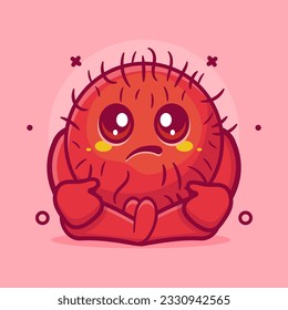 kawaii rambutan fruit character mascot with sad expression isolated cartoon in flat style design