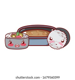 kawaii ramen soup and rice roll food japanese cartoon vector illustration sushi and rolls