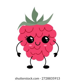 Kawaii Raspberry Character Cute Smiling Berry Illustration