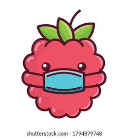 kawaii raspberry wearing mask cartoon illustration isolated on white background
