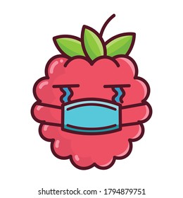 kawaii raspberry wearing mask cartoon illustration isolated on white background